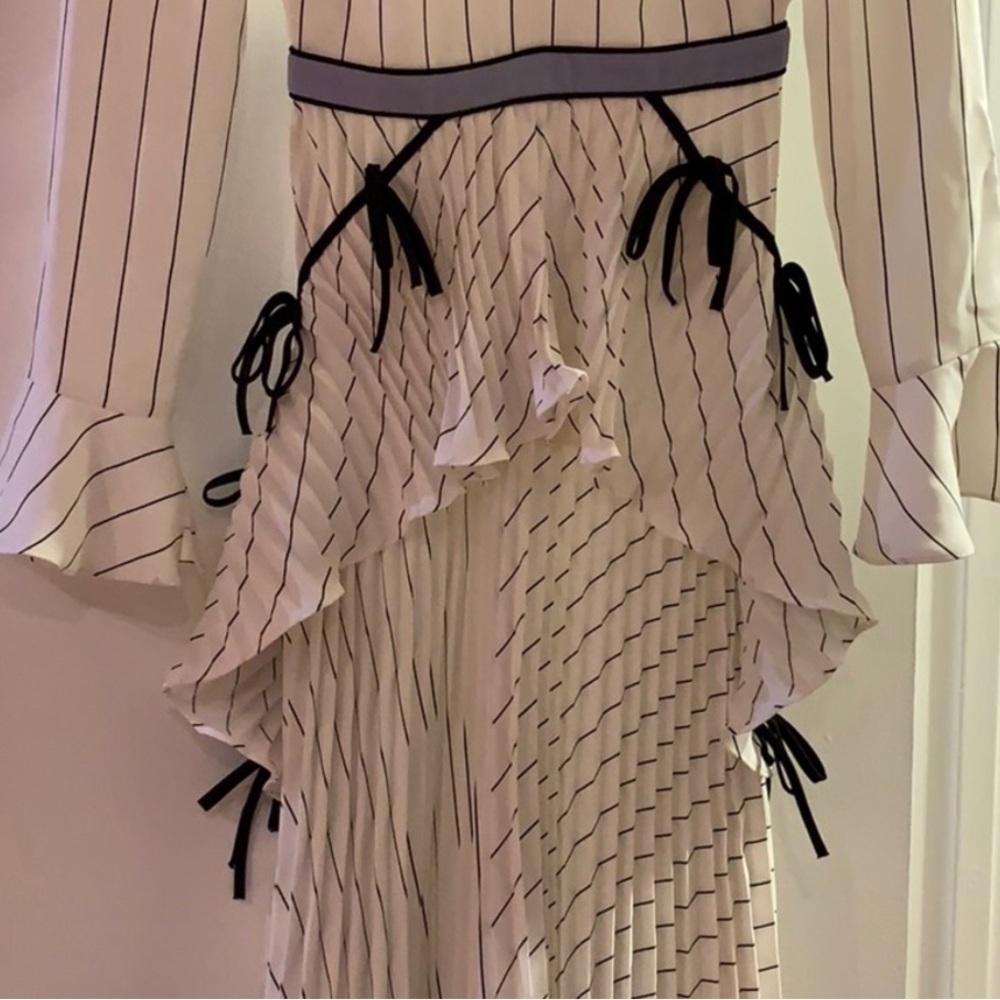 Self-Portrait White and Black Striped Midi Dress - Picture 2 of 6